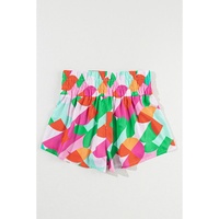 Green Abstract Print Smock Waist Casual Shorts - L thumbnail
