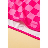 Rose Checkered Drawstring Elastic Waist Casual Shorts - L thumbnail