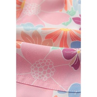 Pink Floral Print Side Pockets Drawstring Casual Shorts - L thumbnail