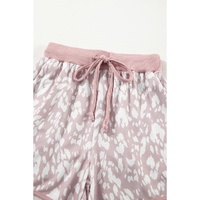 Khaki Classic Leopard Arched Hem Elastic Waist Casual Shorts - S thumbnail
