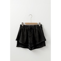 Black Mineral Wash French Terry High Waist Casual Shorts - L thumbnail