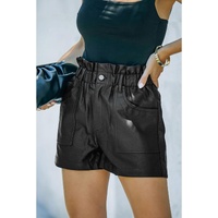 Black Faux Leather Paper Bag Waist High Rise Shorts - L thumbnail