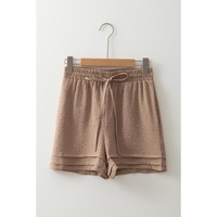 Straw Yellow Textured Tiered Edge High Waist Casual Shorts - M thumbnail