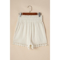 Apricot Textured Frilled Knotted High Waist Lace Hem Shorts - M thumbnail