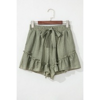 Laurel Green Textured Tie Waist Ruffle Hem Shorts - S thumbnail