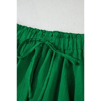 Dark Green Textured Frilled Lace-up High Waist Ruffle Wide Leg Shorts - L thumbnail
