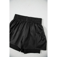 Black Elastic High Waist Pocketed Casual Shorts - XL thumbnail