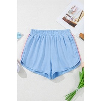 Beau Blue Color Block Stripes Elastic High Waist Active Shorts - L thumbnail