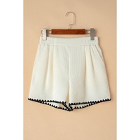 White Waffle Texture Contrast Ricrac Hemline Casual Shorts - S thumbnail