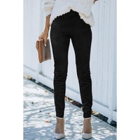 Black High Waist Faux Suede Skinny Leggings - M thumbnail