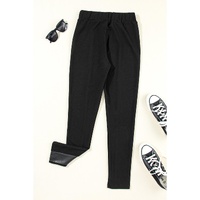 Black Leather Panel Patchwork High Waist Leggings - XL thumbnail