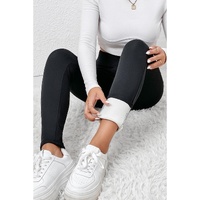 Black Fleece Lining Winter High Waist Leggings - L thumbnail