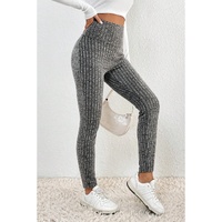 Gray Wide Waistband Ribbed Textured Knit Leggings - L thumbnail