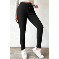 Black Thermal Lined Drawstring High Waist Leggings - S thumbnail