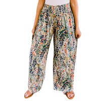 Azura Exchange Floral Print Shirred High Waist Wide Leg Pants - L thumbnail