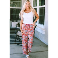 Azura Exchange Print Drawstring Smocked High Waist Pants - L thumbnail