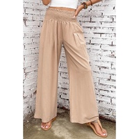 Azura Exchange Smocked High Waist Wide Leg Pants in Khaki - XL thumbnail