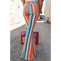 Multicolor Striped Raw Hem Flared Bottom Denim Pants - 14 US thumbnail