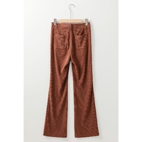 Brown High Waist Square Pockets Corduroy Pants - M thumbnail