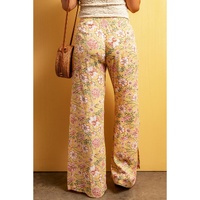 Yellow Floral Print High Slit Wide Leg Pants - S thumbnail