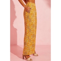 Yellow Bohemian Floral Print Pocketed Wide Leg Pants - S thumbnail