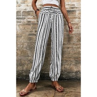 Black Stripe Boho Striped Print Casual Pants - L thumbnail
