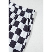 Black 2-Tone Checked Print High Waist Wide Leg Pants - L thumbnail