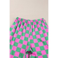 Green 2-Tone Checked Print High Waist Wide Leg Pants - L thumbnail