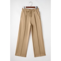 Smoke Gray Exposed Seam Drawstring High Waist Wide Leg Pants - L thumbnail