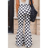 Black Checkerboard High Rise Casual Flared Pants - L thumbnail