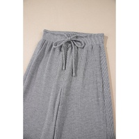 Gray Waffle Knit Drawstring High Waist Wide Leg Pants - L thumbnail