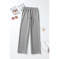 Light Grey Solid Color Fleece Lined Drawstring Waist Casual Pants - 2XL thumbnail