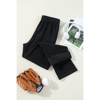 Black Solid Color Fleece Lined Drawstring Waist Casual Pants - L thumbnail