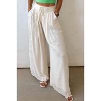 White Casual Tie Waist Pleated Wide Leg Pants - XL thumbnail