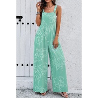 Moonlight Jade Printed Bib Wide Leg Overalls - L thumbnail