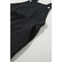 Black Drawstring Buttoned Straps Cropped Overall - S thumbnail