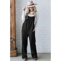 Black Solid Pocketed Loose Fit Corduroy Overall - XL thumbnail