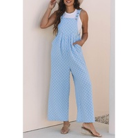 Beau Blue Checkered Pocketed High Waist Wide Leg Overall - S thumbnail