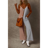 Yellow Stripe Two Tone Contrast Spaghetti Strap Backless Overall - S thumbnail