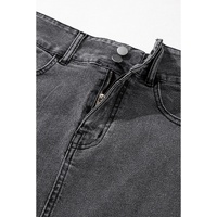 Black Raw Edge Side Slits Buttoned Midi Denim Skirt - L thumbnail