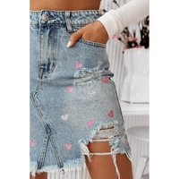 Beau Blue Shimmer Heart Pattern Distressed Denim Mini Skirt - L thumbnail