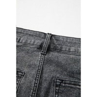 Dark Grey Denim Raw Hem Back Split High Waist Long Skirt - L thumbnail
