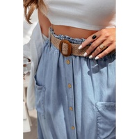 Beau Blue Buttoned Front High Waist Side Pockets Denim Maxi Skirt - L thumbnail