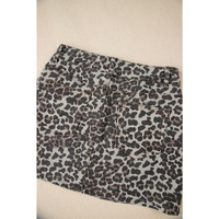Khaki Leopard Denim Mini Skirt - 10 US thumbnail