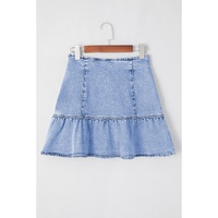 Beau Blue Asymmetric Ruffle Overlay Denim Mini Skirt - L thumbnail