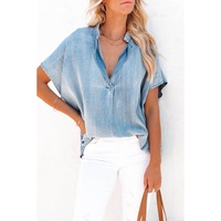 Azura Exchange V Neck Oversized Denim Blouse - S thumbnail