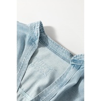 Beau Blue Light Wash Exposed Stitching Raw Hem V Neck Denim Top - L thumbnail