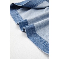 Dusk Blue Tied Front Bubble Sleeve Peplum Denim Shirt - S thumbnail