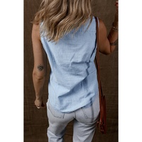 Light Blue Denim Collared Sleeveless Shirt - XL thumbnail