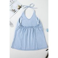 Beau Blue Knotted Open Back Halterneck Denim Tank Top - XL thumbnail